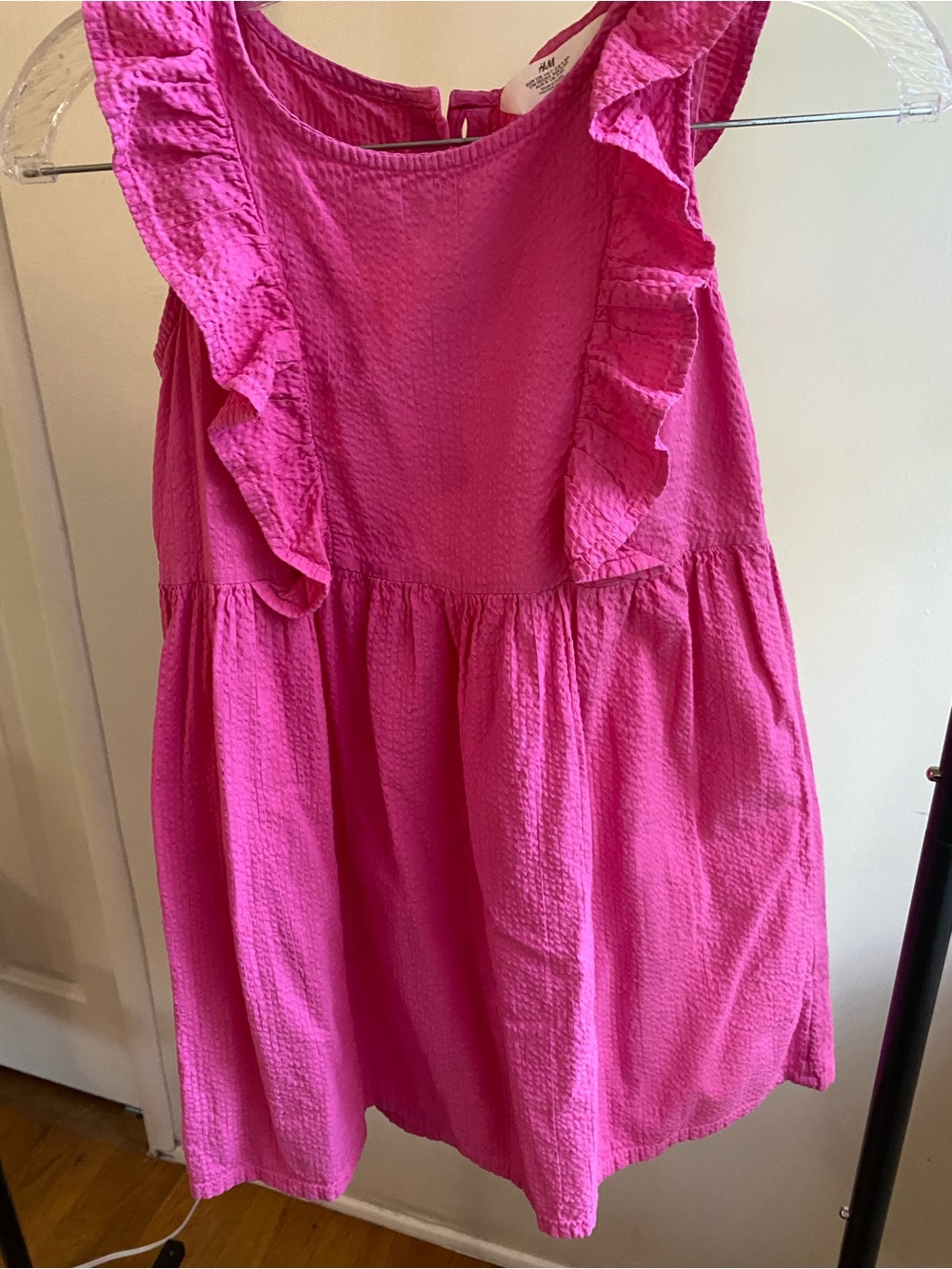 H&M Girls Pink Seersucker Ruffle Dress Size 7